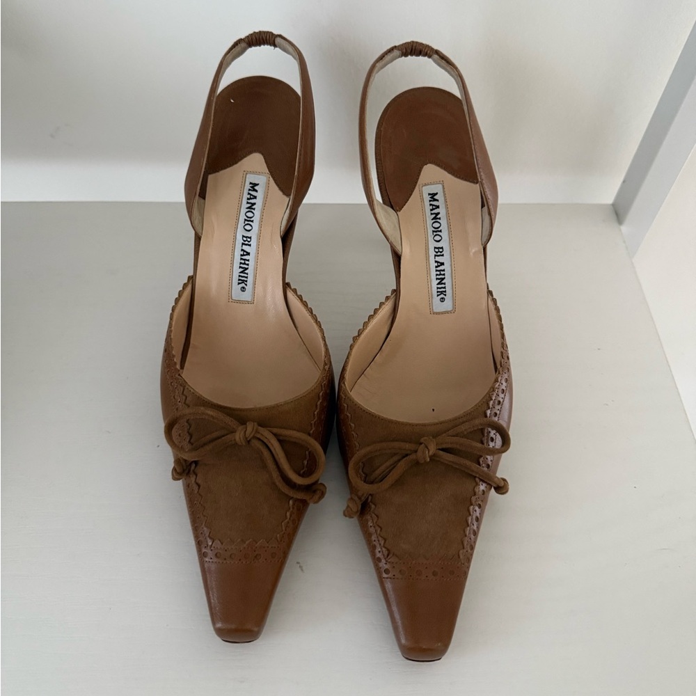 Manolo Blahnik suede slingback heels